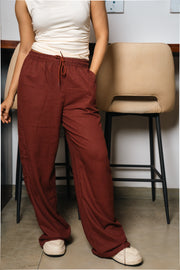 Linen Wide-Leg Pants – Maroon