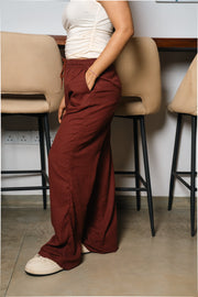 Linen Wide-Leg Pants – Maroon