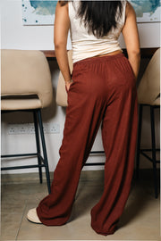 Linen Wide-Leg Pants – Maroon