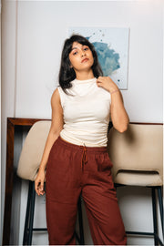 Linen Wide-Leg Pants – Maroon
