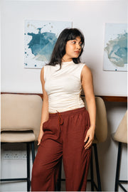Linen Wide-Leg Pants – Maroon