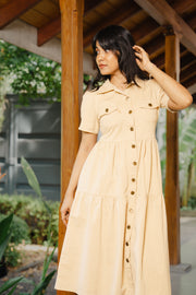 Tiered Button-Down Shirt Dress – Tan