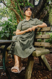 Tiered Midi Shirt Dress – Olive