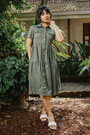 Tiered Midi Shirt Dress – Olive