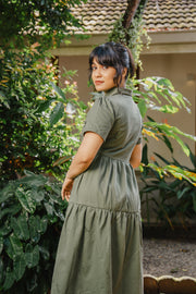 Tiered Midi Shirt Dress – Olive