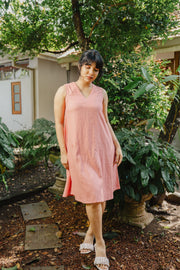 Sleeveless V-Neck Shift Dress – Pink