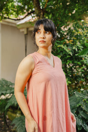 Sleeveless V-Neck Shift Dress – Pink