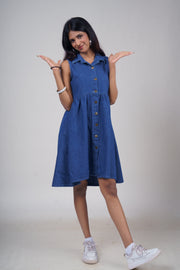 Sleeveless Front Button Chambray Dress