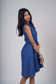 Sleeveless Front Button Chambray Dress