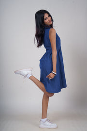 Sleeveless Front Button Chambray Dress