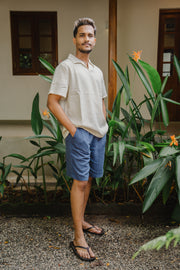 Men’s Slub Linen Short – Denim Blue