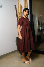 Tiered Midi Shirt Dress – Maroon