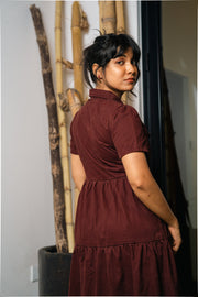 Tiered Midi Shirt Dress – Maroon