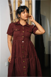 Tiered Midi Shirt Dress – Maroon