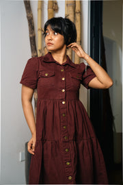 Tiered Midi Shirt Dress – Maroon