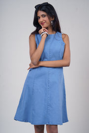 Sleeveless Panel A-Line Denim Dress