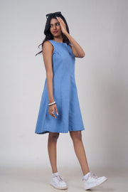 Sleeveless Panel A-Line Denim Dress