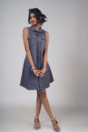 Sleeveless Utility Twill Shirt Dress