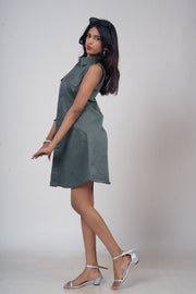 Sleeveless Utility Twill Shirt Dress – Olive