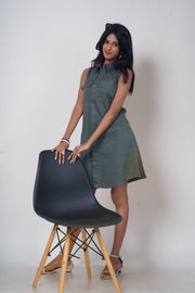 Sleeveless Utility Twill Shirt Dress – Olive
