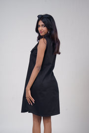 Sleeveless Twill Dress - Black