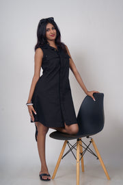 Sleeveless Twill Dress - Black