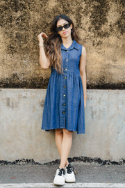 Sleeveless Chambri Dress - Blue
