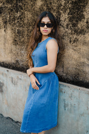 Denim High Neck Dress - Light Blue