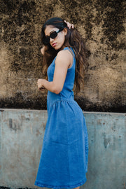 Denim High Neck Dress - Light Blue