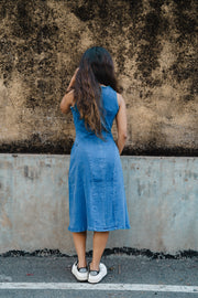 Denim High Neck Dress - Light Blue