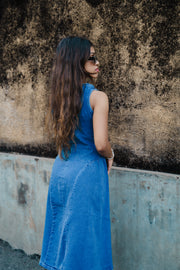Denim High Neck Dress - Light Blue