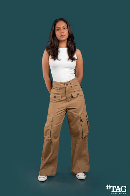 Ladies Extreme Baggy Cargo Pant - Light Brown