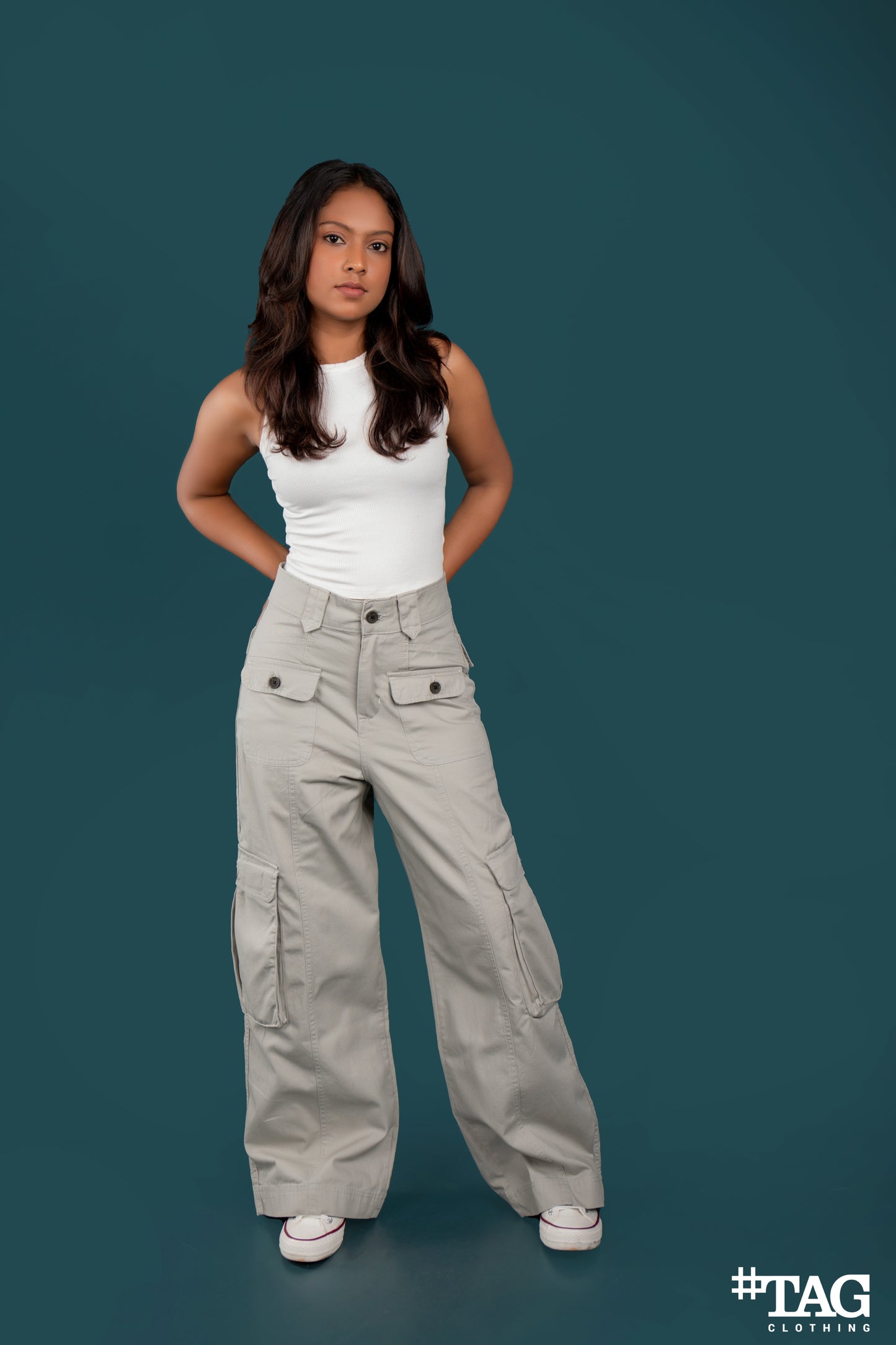 Ladies Extreme Baggy Cargo Pant - Light Gray