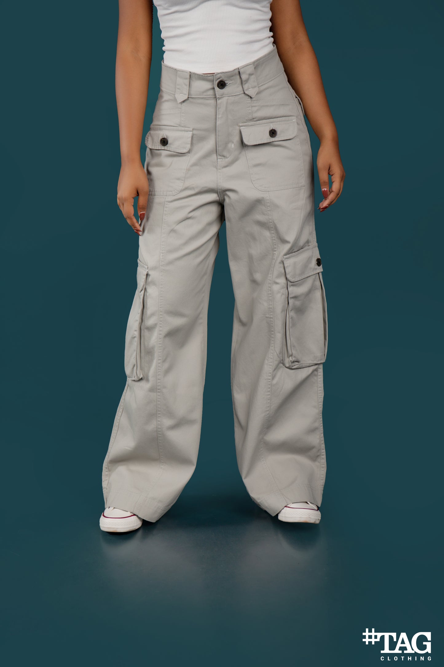 Ladies Extreme Baggy Cargo Pant - Light Gray