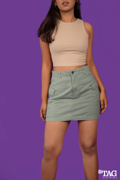 Ladies Mini Cargo Skirt- Mint Green