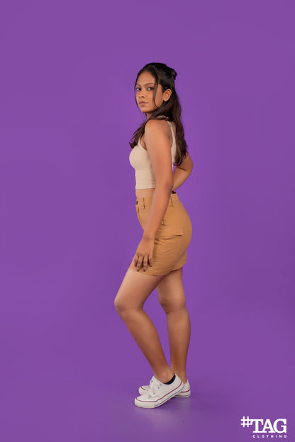 Ladies Mini Cargo Skirt - Light Brown