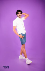 Denim Short with Rolled-Up-Hem - Mid Blue Wash