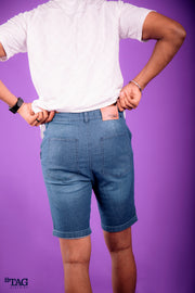 Denim Short with Rolled-Up-Hem - Mid Blue Wash