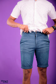 Denim Short with Rolled-Up-Hem - Mid Blue Wash