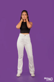 Ladies Denim Bell Pant-white