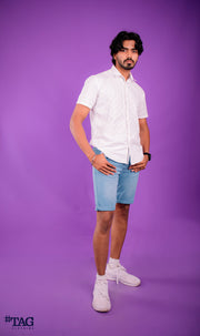 Denim Short with Rolled-Up-Hem - Ice Blue Wash