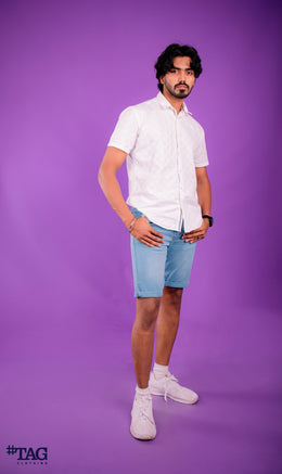 Denim Short with Rolled-Up-Hem - Ice Blue Wash