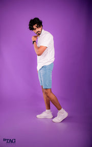 Denim Short with Rolled-Up-Hem - Ice Blue Wash