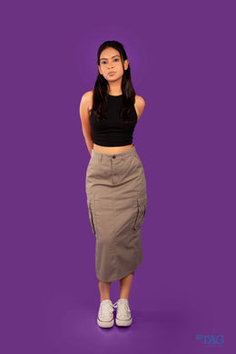 Ladies Long Cargo Skirt- Dark Beige