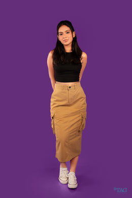 Ladies Long Cargo Skirt - Light Brown