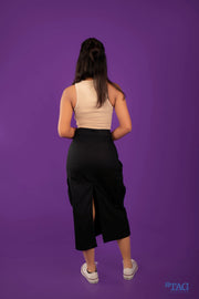 Ladies Long Cargo Skirt - Black