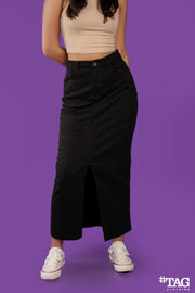 Ladies Long Twill Skirt -Black