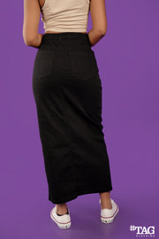Ladies Long Twill Skirt -Black