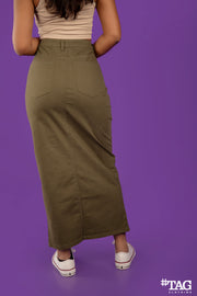 Ladies Long  Twill Skirt-Light Olive