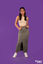 Ladies Long  Twill Skirt-Light Olive